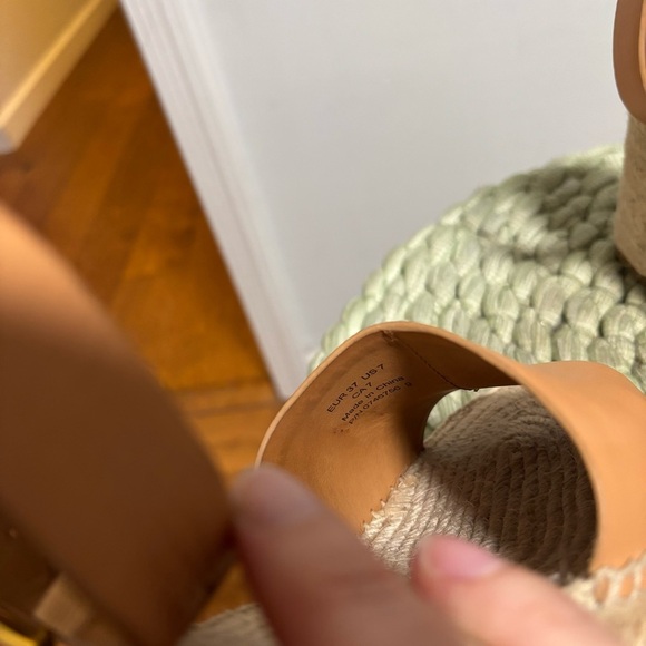 & Other Stories Beige Tan Leather Open Toe Platform Wedge Espadrille Sandals - Picture 6 of 13